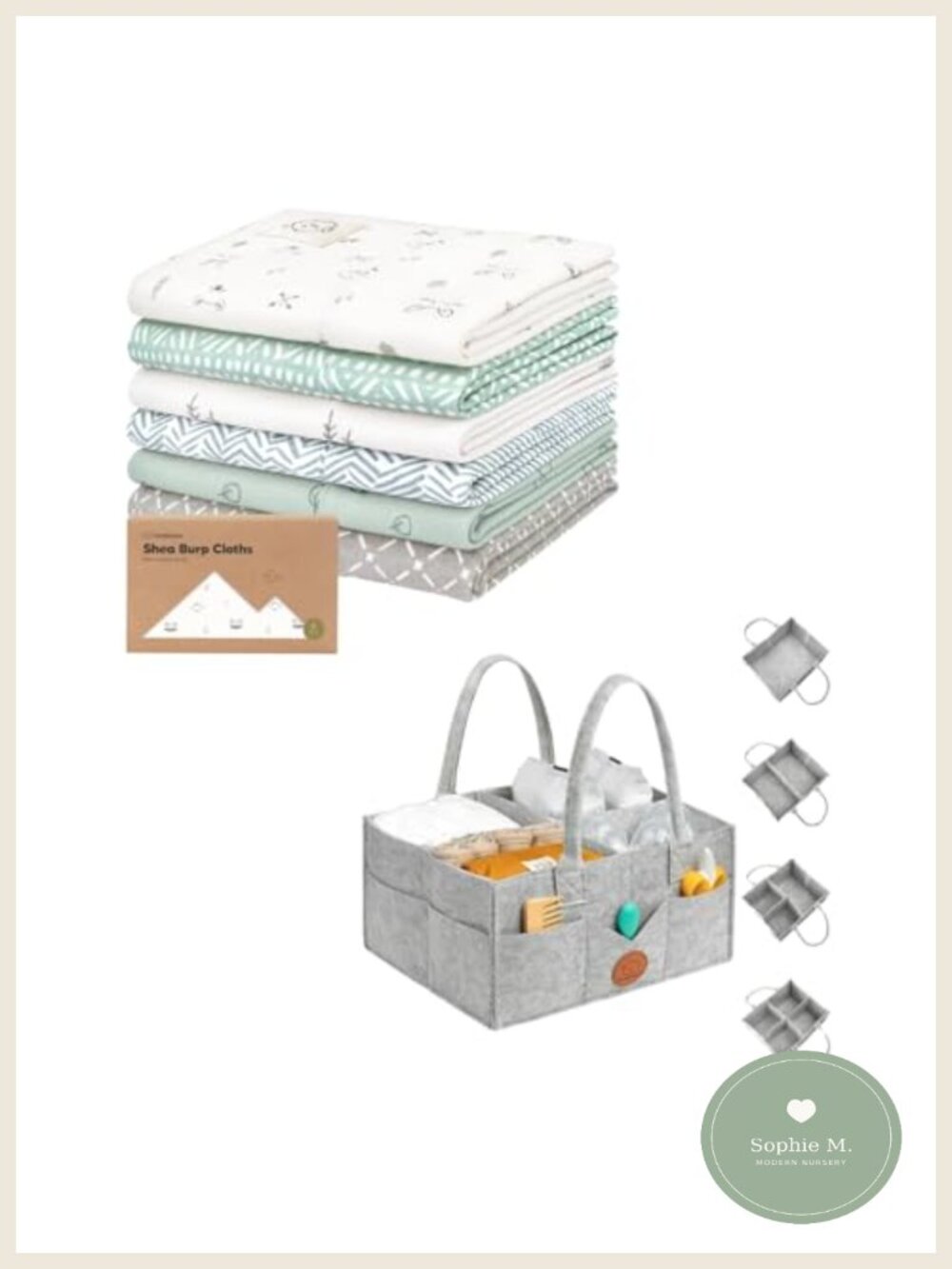 6 Pack Baby Burp Cloths Cotton & Diaper Caddy Organizer Set